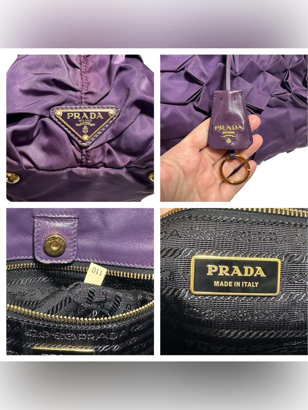 Prada Viola Purple Tessuto Nylon & Leather Pleated Tote Bag - Picture 3 of 16